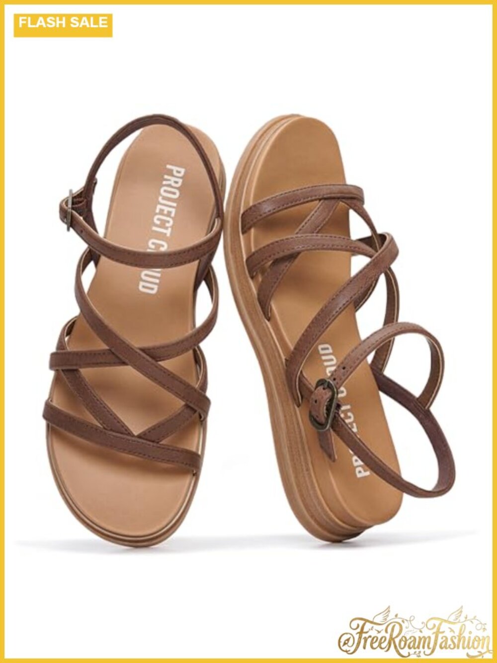 Wedge Sandals for Women Plush Insole Strappy Slip On Open Toe Platform Sandal